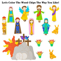 B1ykin 16Pcs Resurrection Scene Wood 3D Craft Religious Storytelling Make Your Own Jesus Nativity Easter Christian DIY Accessories Cross Party Decorations Gifts Home School Activities for Kids