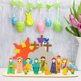 B1ykin 16Pcs Resurrection Scene Wood 3D Craft Religious Storytelling Make Your Own Jesus Nativity Easter Christian DIY Accessories Cross Party Decorations Gifts Home School Activities for Kids